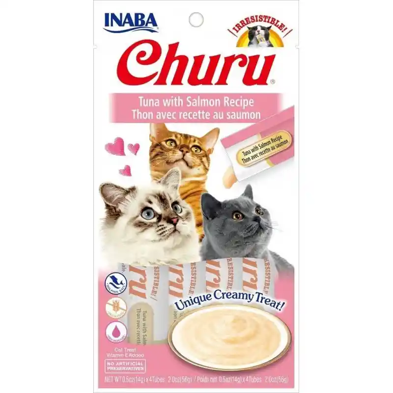 Snack Para Gato Cremoso Inaba Churu Atún Y Salmón 14 Gr