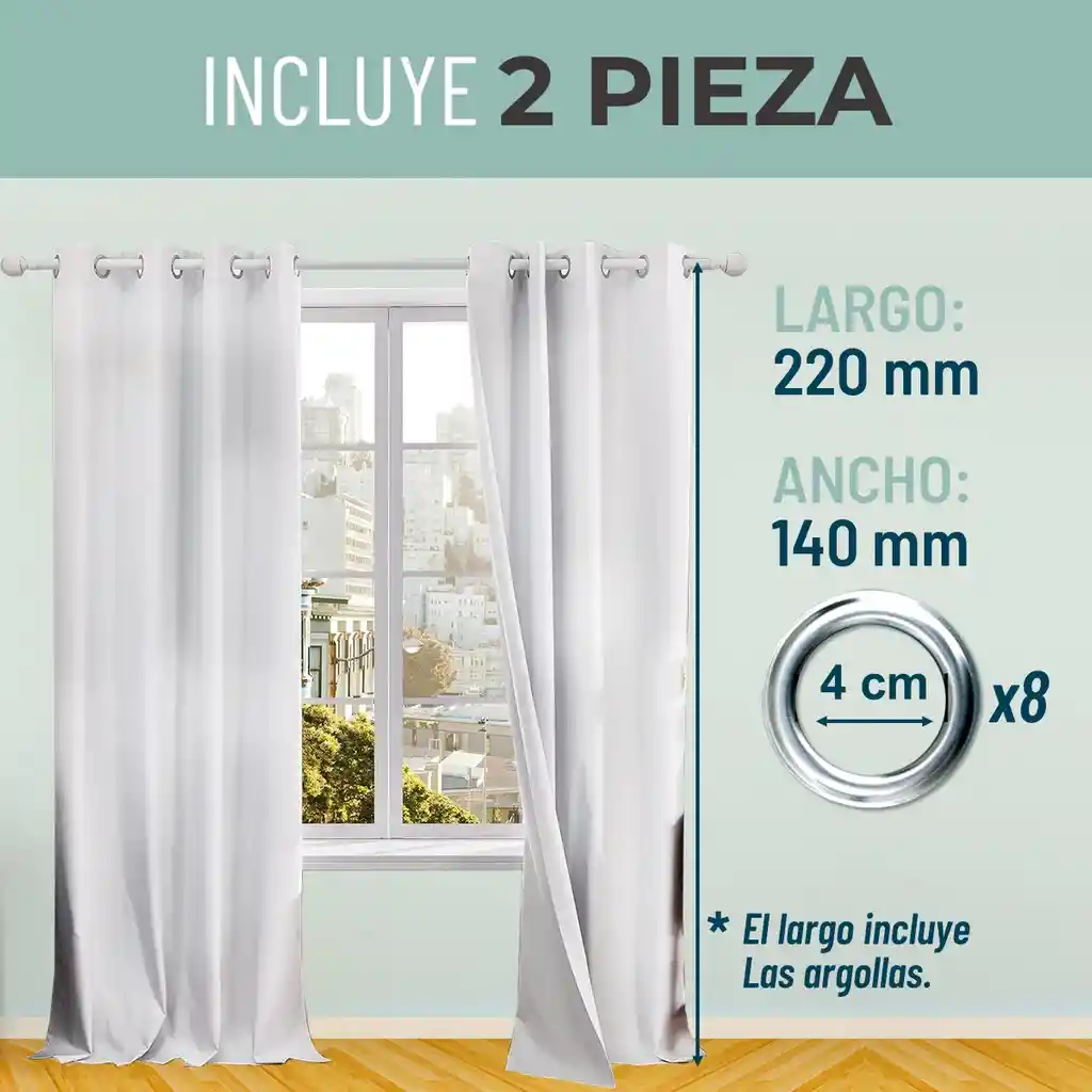 Cortina 100% Blackout Engomada Termica Set 2 Casatua 140x220