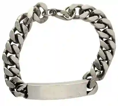 Pulsera Plateada Con Placa En Acero, Grande Y Gruesa Para Hombre ( 19.5 Cm De Diametro), No Mancha La Piel, No Se Descoloriza