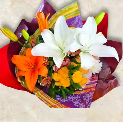 Bouquet De Lirios Naranja Y Blanco