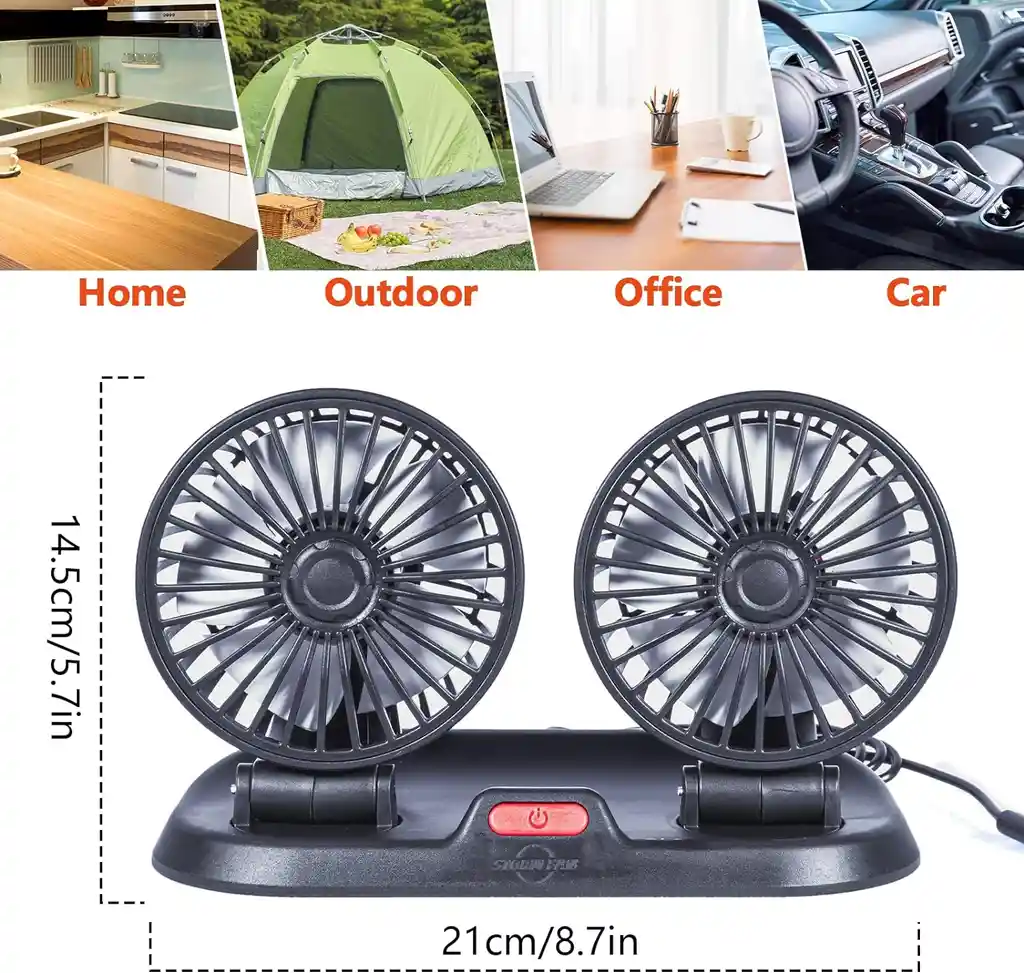 Ventilador De Coche 12v - Ventilador 2 Cabezales Portátil