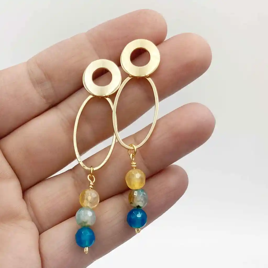 Aretes Dorados Con Piedras Ágata