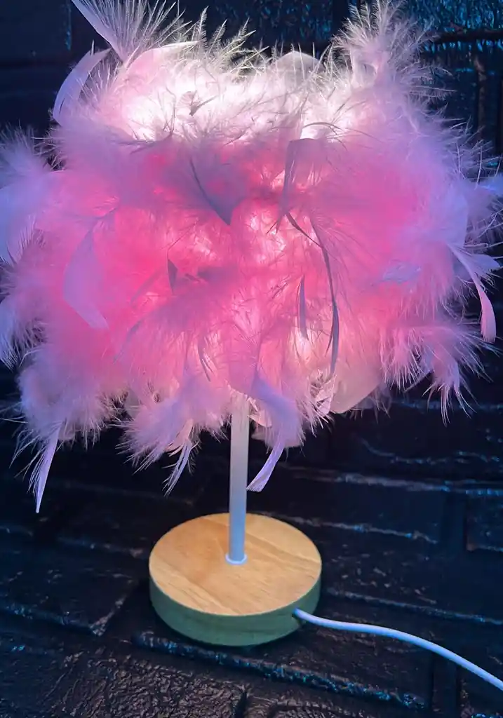 Lampara Escirtorio / Lampara Mesa Plumas Luz Led Rosada
