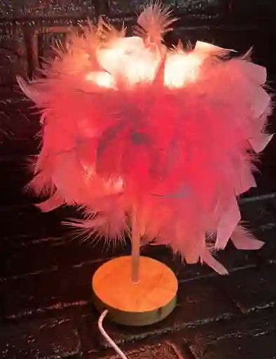 Lampara Escirtorio / Lampara Mesa Plumas Luz Led Rosada