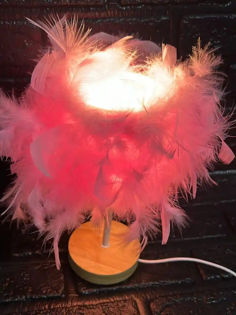 Lampara Escirtorio / Lampara Mesa Plumas Luz Led Rosada