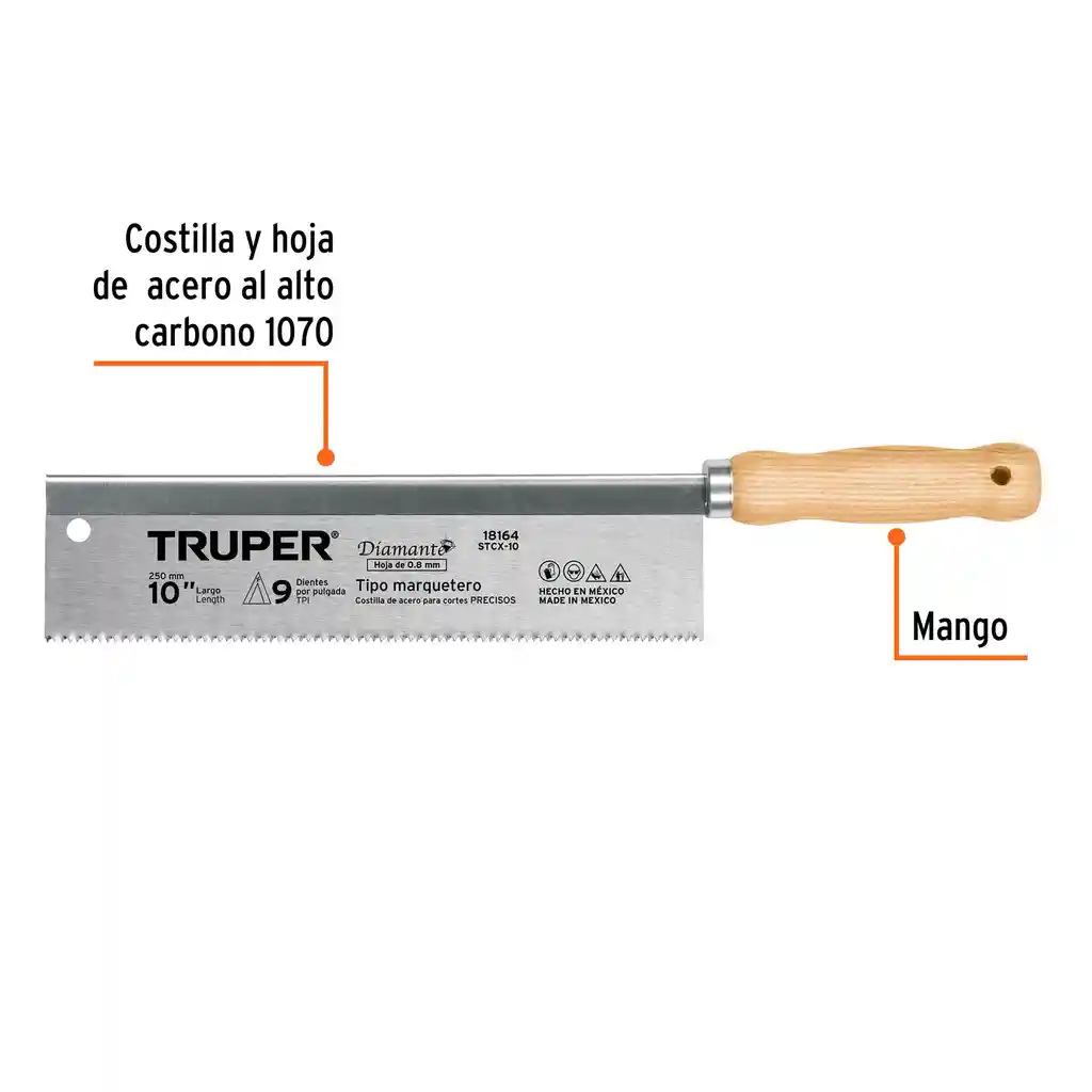 Serrucho Tipo Marquetero 10", 9 Dpp, Truper