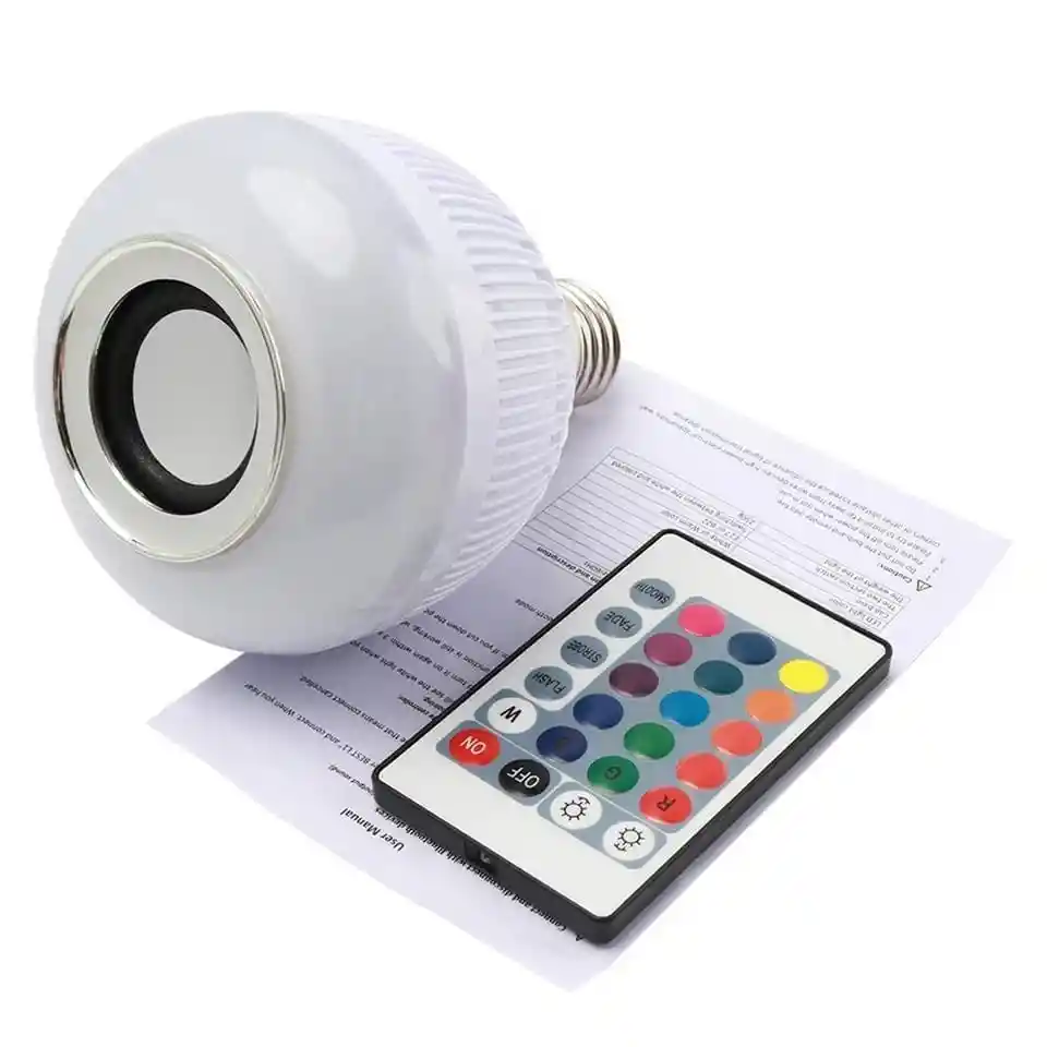 Bombillo Foco Parlante Bluetooth Luces Led Rgb Con Control