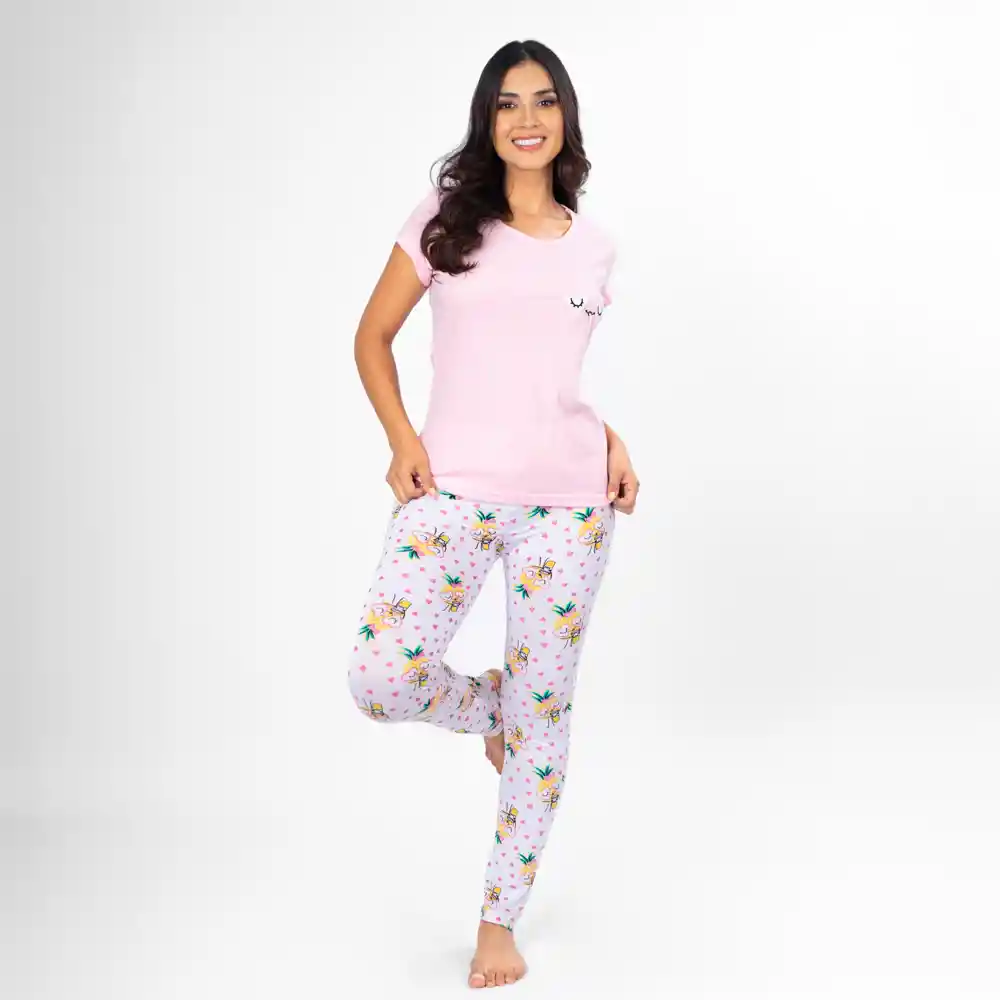 Pijama 3 Piezas Estampada Color Rosado M