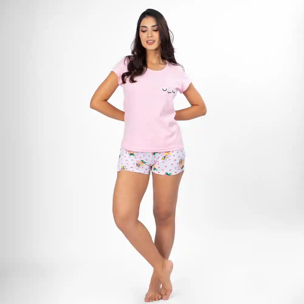 Pijama 3 Piezas Estampada Color Rosado M