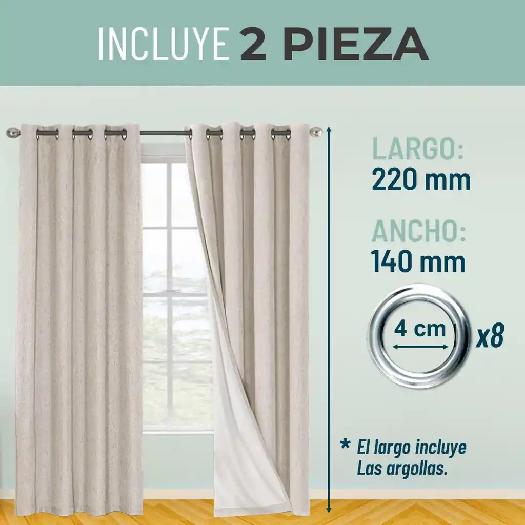Cortina 100% Blackout Engomada Termica X 2 Casatua Tipo Lino