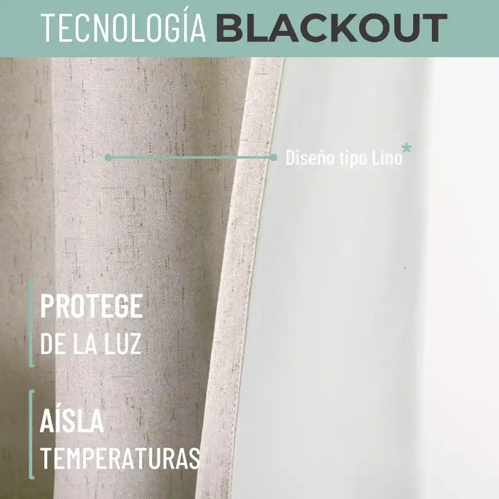Cortina 100% Blackout Engomada Termica X 2 Casatua Tipo Lino