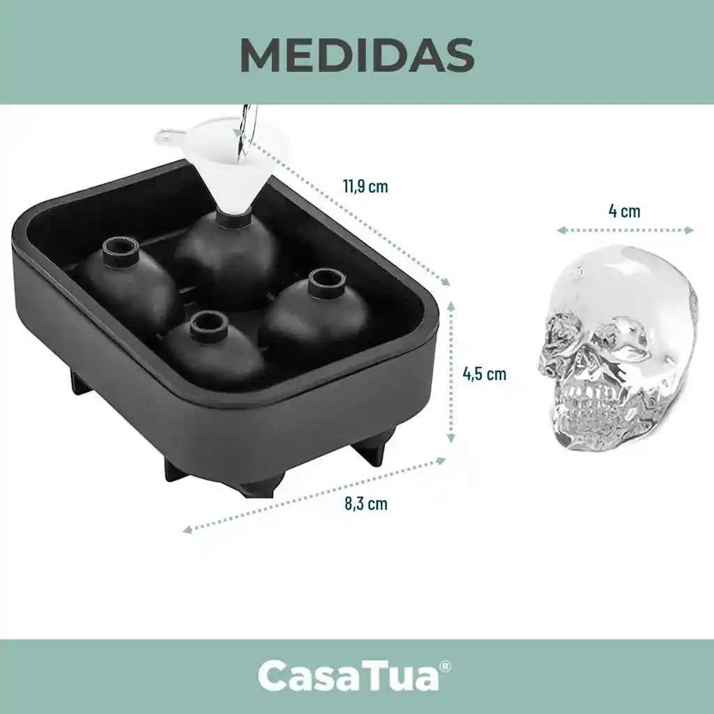 Molde Cubeta Hielera Silicona Whiskey Calavera Casatua X 3