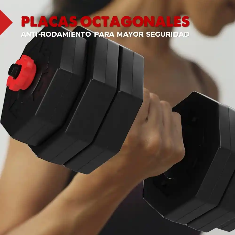 Mancuernas Pesas Ajustables Fitnics 20 Kg Set 2en1 + Barra