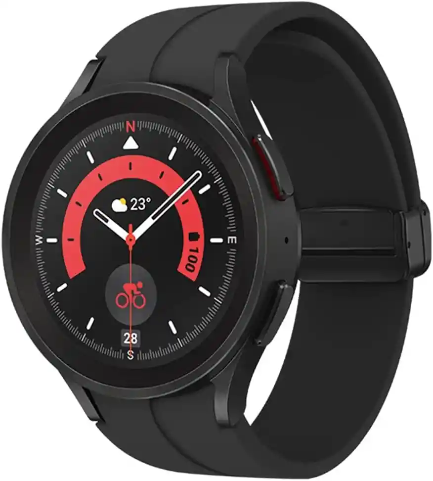 Samsung Galaxy Watch 5 Pro Negro Con Rastreador De Cuerpo, Salud, Fitness Y Sueño, Batería Mejorada, Cristal De Zafiro, Seguimiento De Rutas Gps, Marco De Titanio, Renewed