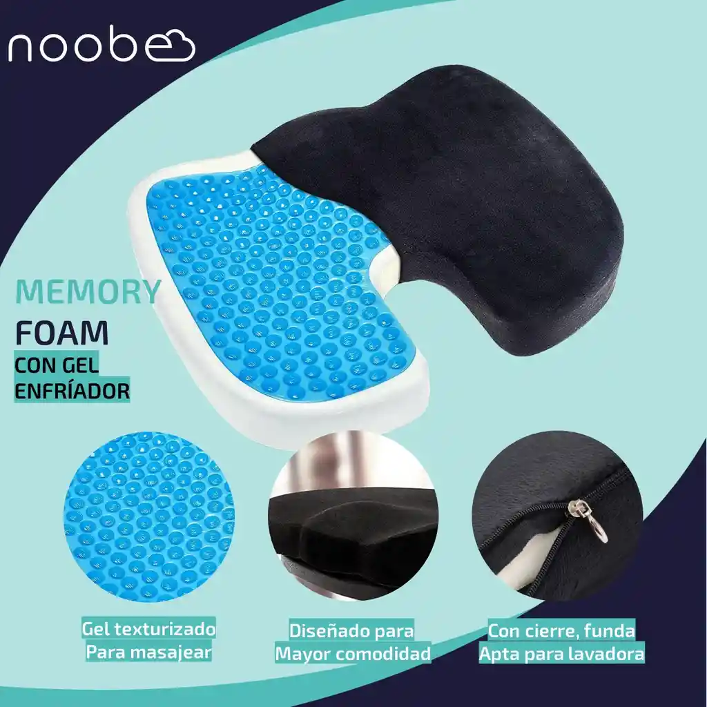 Cojin Viscoelastico Gel Memory Foam Noobe Asiento Forro