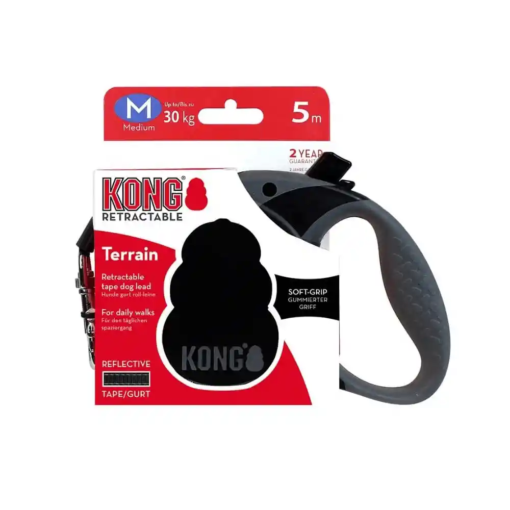 Kong Correa Retractil Terrain Negra Medium 30 Kg