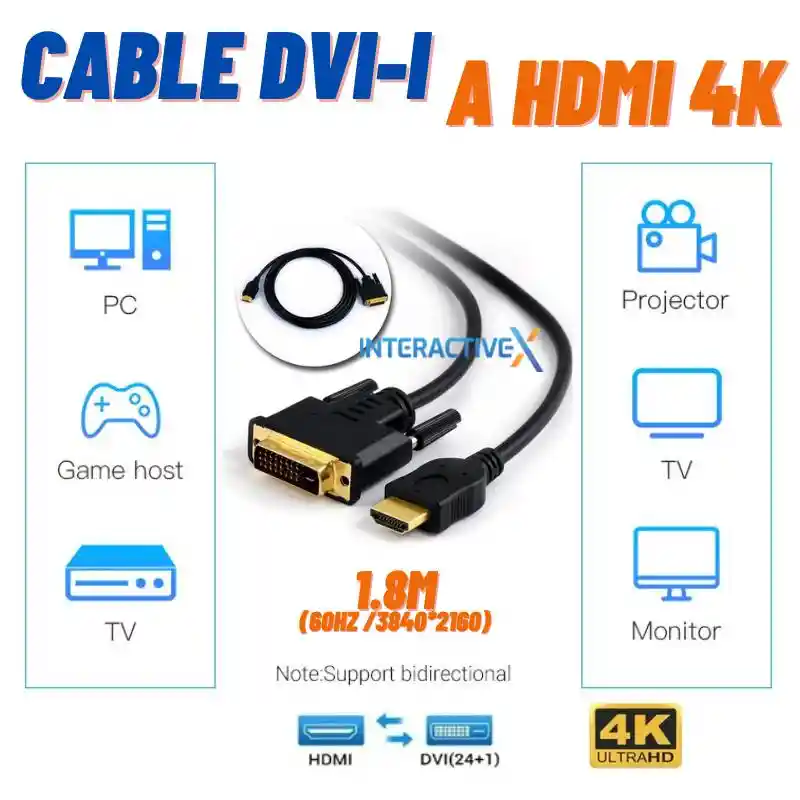 Cable Dvi -i A Hdmi (bidireccional) 1.8m /adaptador Dvi 24 + 1 A Hdmi