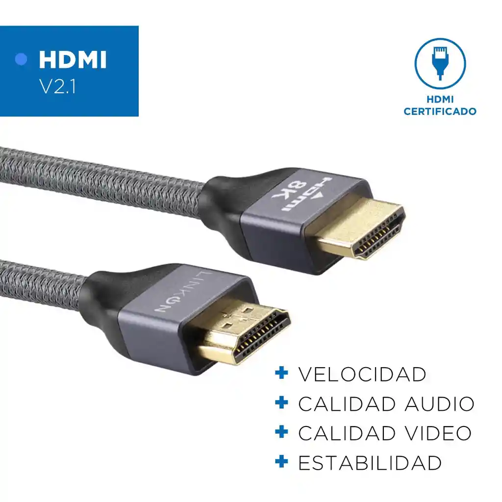 Cable Hdmi 8k @60hz, 4k@120hz 48gbps V2.1 Trenzado Oro 2mts