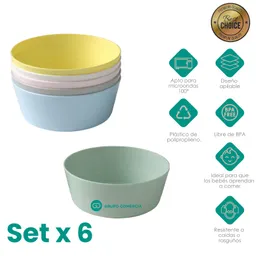Set X 6 Bowls Plásticos Colores Kalas Multifunción