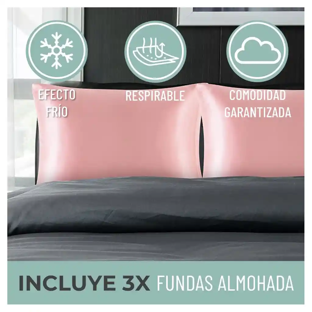 Funda Almohada Satin Tipo Seda Set X 3 Coral 50x76cm