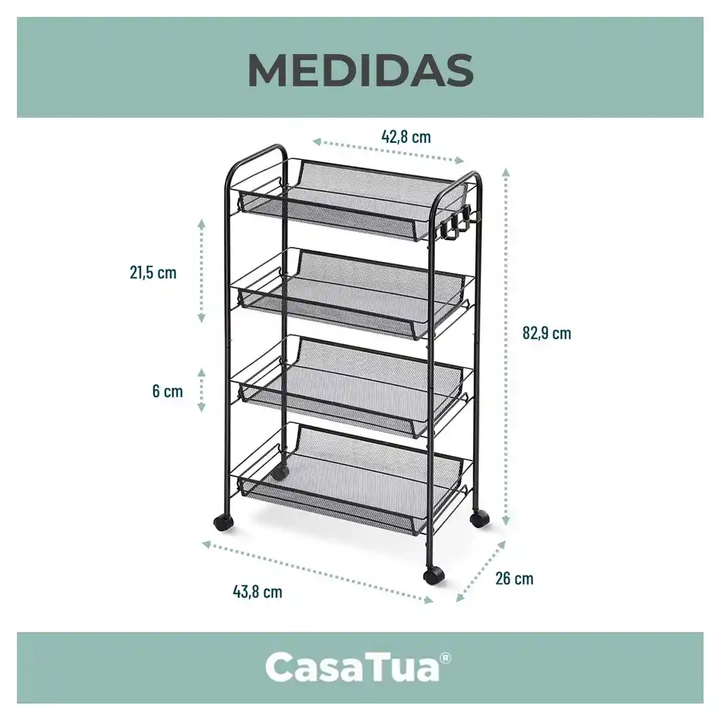 Organizador Multiuso Estante Con Ruedas Almacenaje Casatua