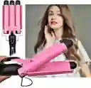 Pinza Onduladora Rizadora Para Cabello En Bucle 3 Tubos Rosa