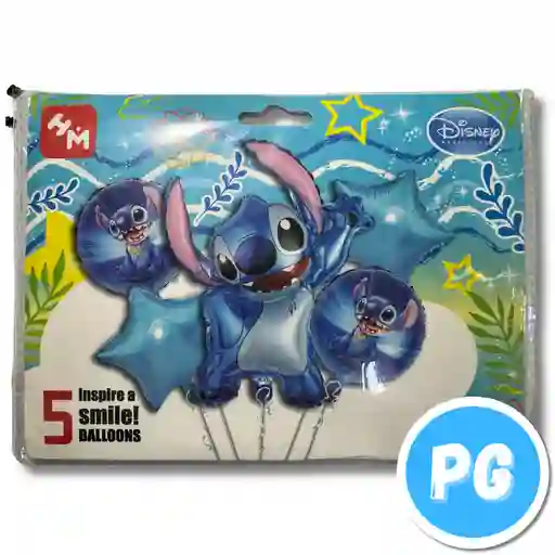 Paquete De Bombas De Stich Disney X5 Unds Para Inflar Con Aire O Helio