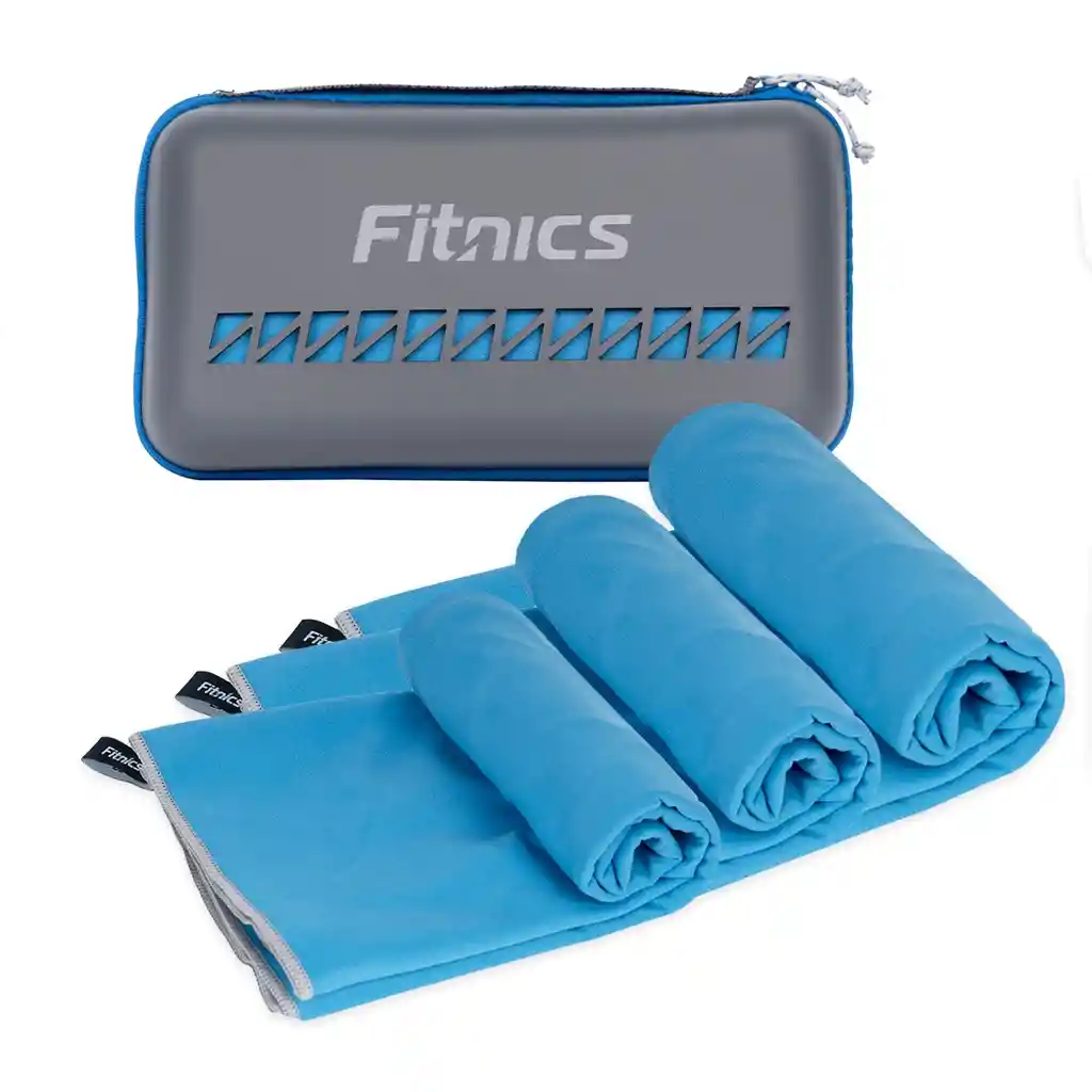 Toalla Microfibra Set 3 Fitnics Secado Rapido + Estuche Viaje