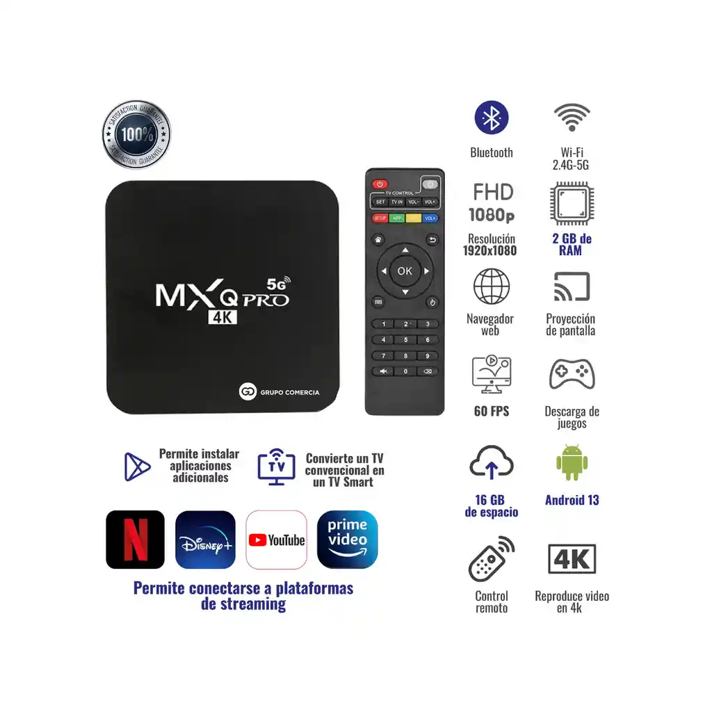 Tv Box Megalite Mqx Pro Estándar 4k 8gb Negro Con 1gb