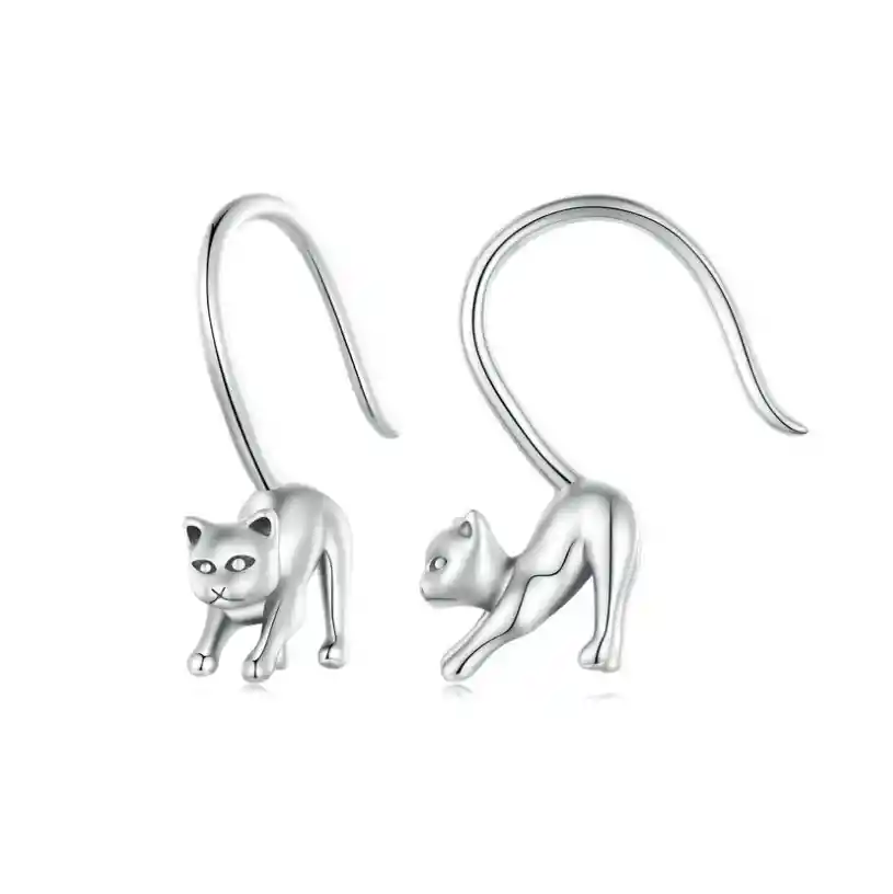 Aretes Topos Para Mujer Gato Cola Fabricados En Plata 925