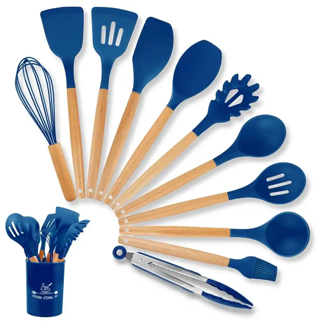 Juego De Utensilios De Cocina De Silicona Color Azul