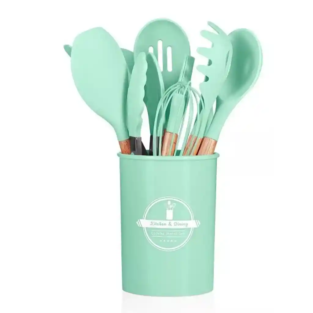 Juego De Utensilios De Cocina De Silicona Color Verde Menta