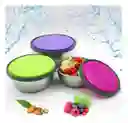 Set X3 Bowls Tazones Con Tapas Apilables En Acero Inoxidable