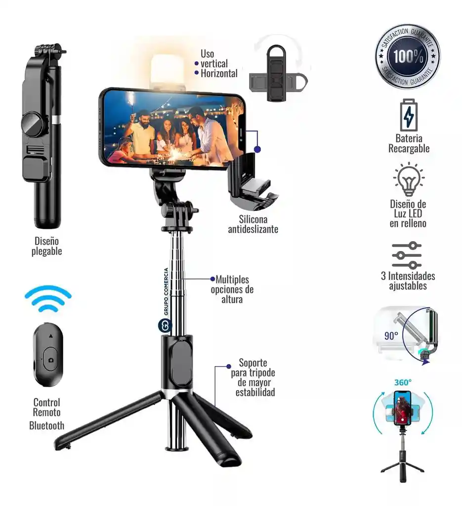 Selfie Stick Trípode Con Luz Monopod Celular + Control Bluetooth