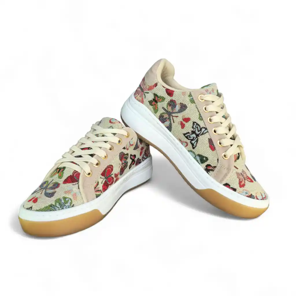 Mariposa/38 Tenis Artesanal Mujer Bolichero Cosidos Dama Zapatos Tejidos Madre