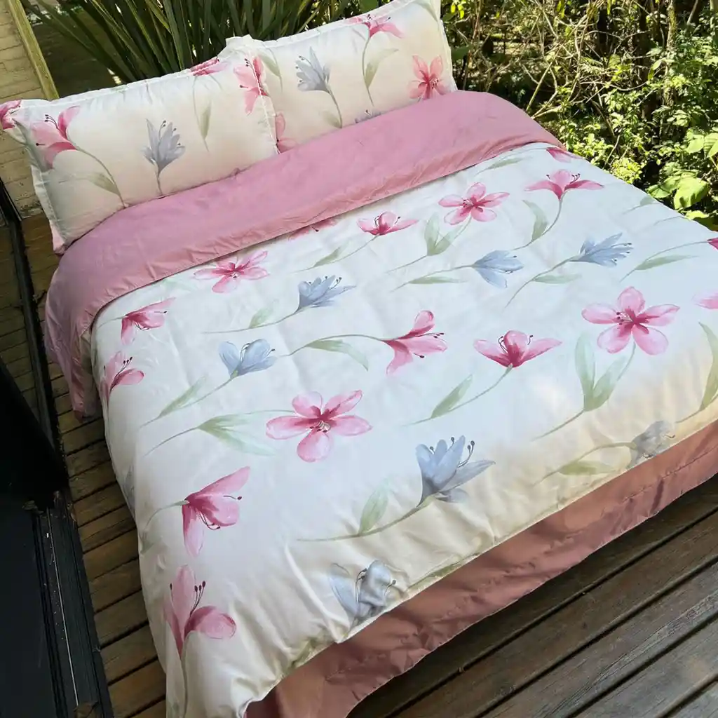 Funda Duvet Estampado Lirios Rosados Doble