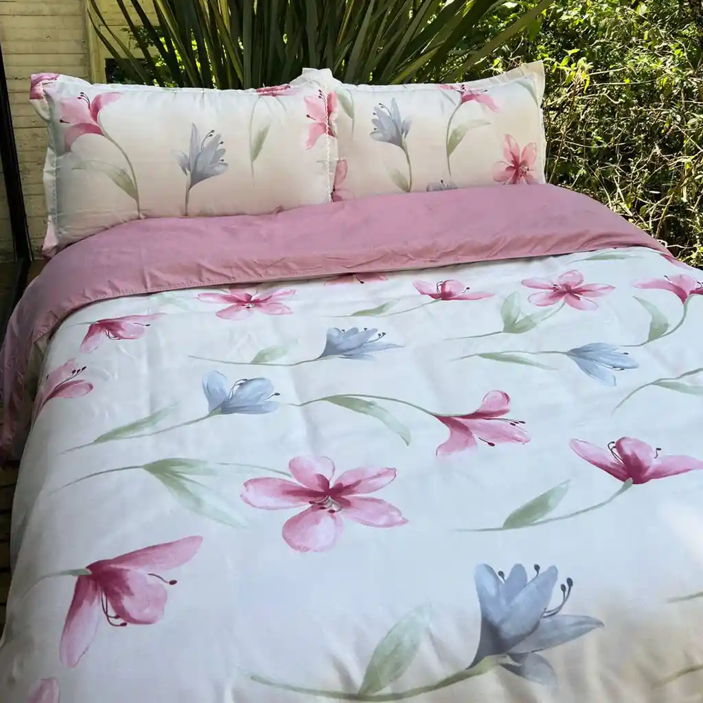 Funda Duvet Estampado Lirios Rosados Doble