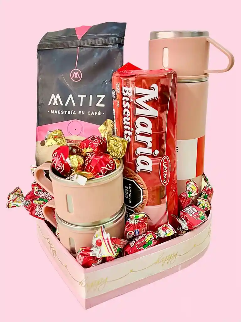 Regalo Especial Madres Con Termo, 2 Tazas, Café, Chocolates Y Galletas - Feliz Día De Las Madres - Regalo Especial - Regalo Sorpresa Ref90