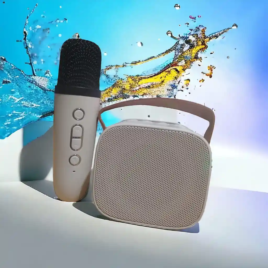 Parlante Bluetooth Karaoke Con Micrófono Color Beige