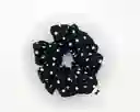 Scrunchies En Satín Color Negro Con Puntos Blancos