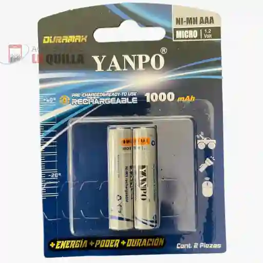 Baterias Pilas Recargables Aaa, 1000 Mha Paquete X2