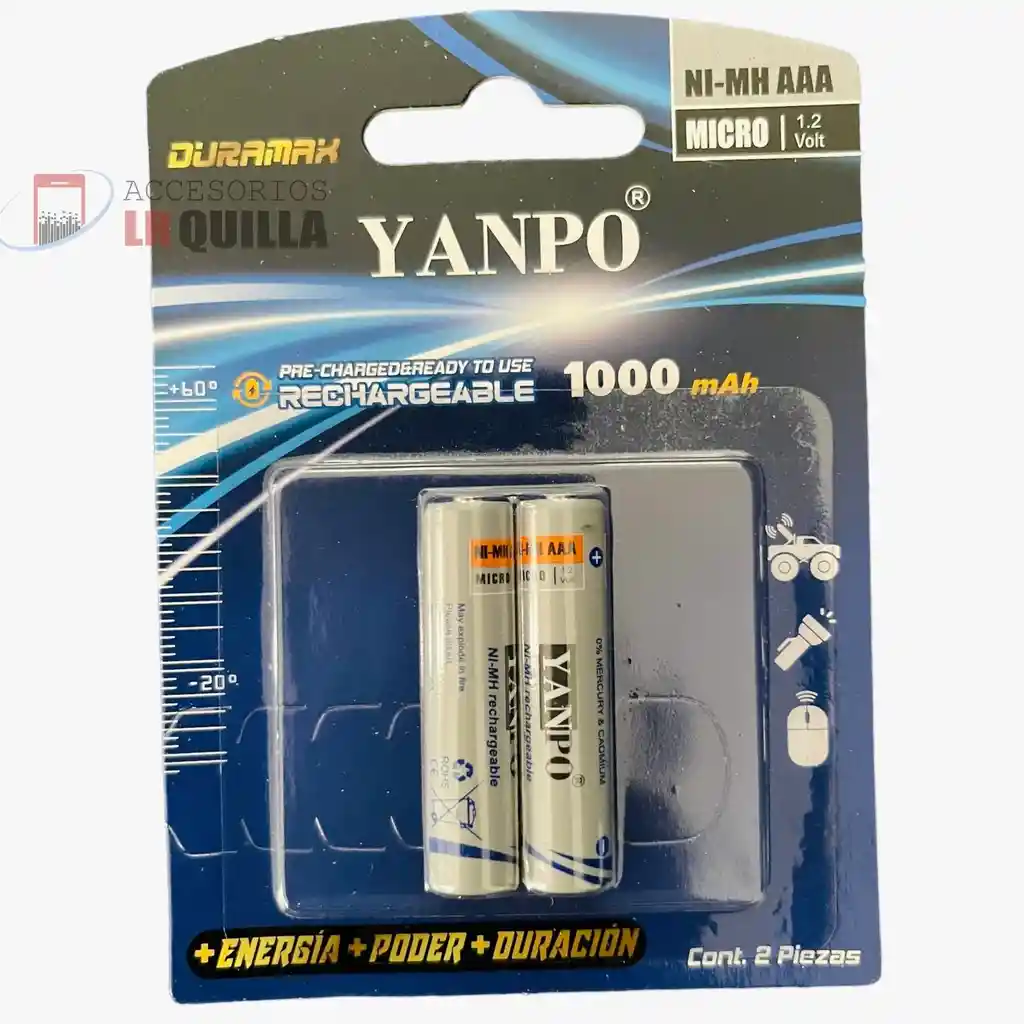 Baterias Pilas Recargables Aaa, 1000 Mha Paquete X2
