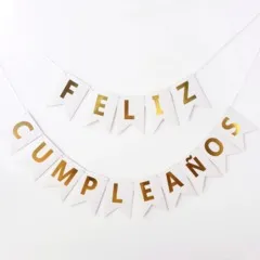 Letrero Feliz Cumpleaños Blanco Con Dorado