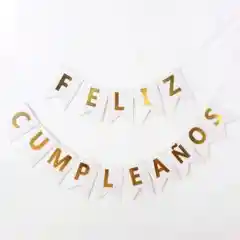 Letrero Feliz Cumpleaños Blanco Con Dorado