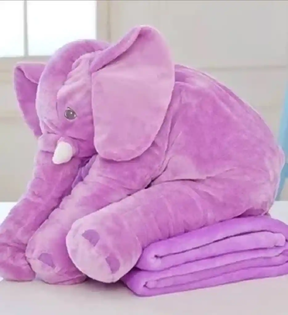 Elefante Almohada + Cobija Abrazadora Bebe 60 Cm Relajante Color Purpura