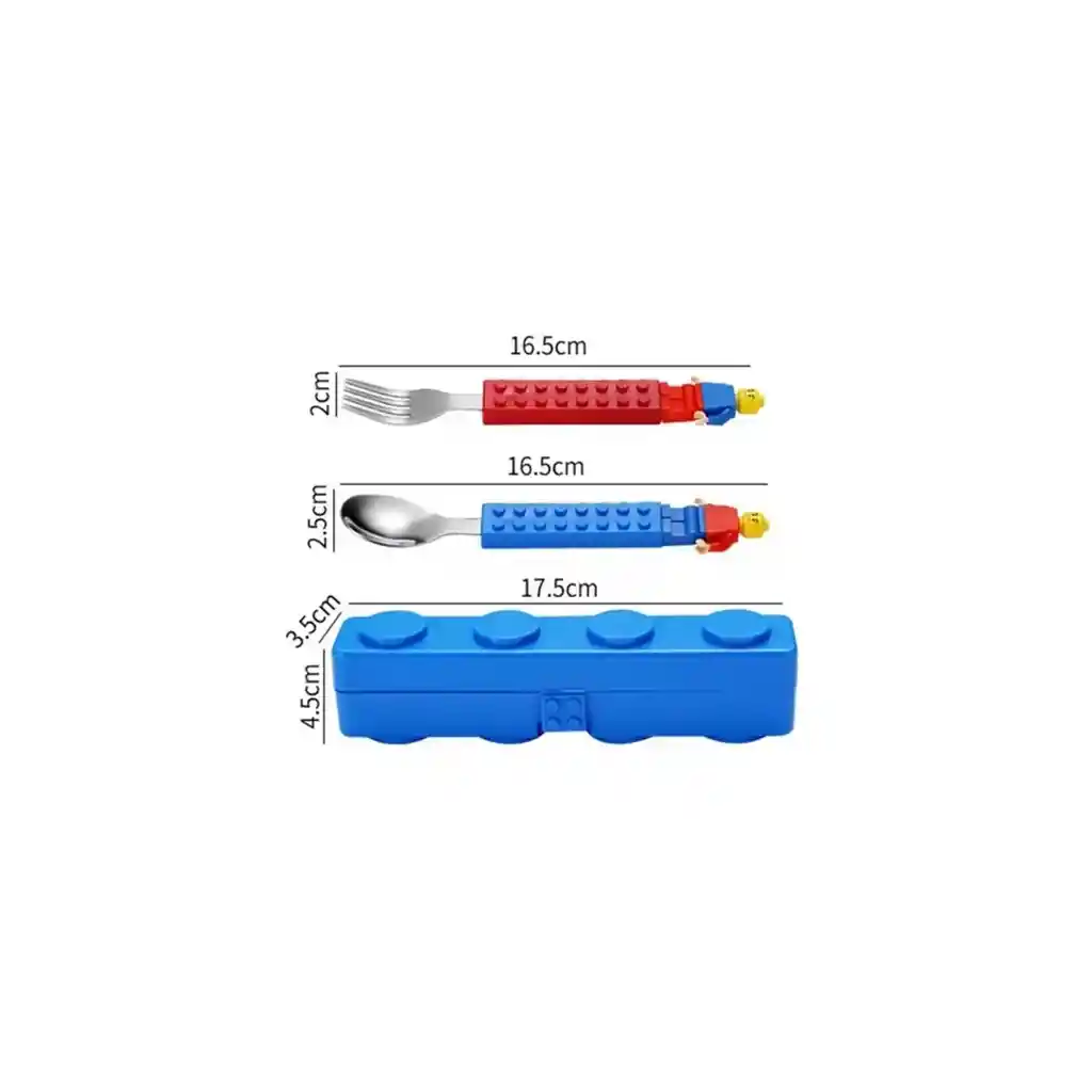 Kit X2 Cubiertos Niño Bloques Tipo Lego Cuchara Y Tenedor Color Colores