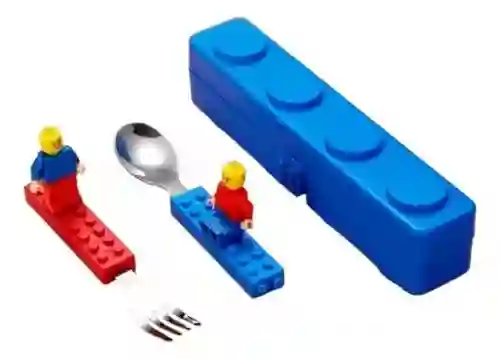 Kit X2 Cubiertos Niño Bloques Tipo Lego Cuchara Y Tenedor Color Colores