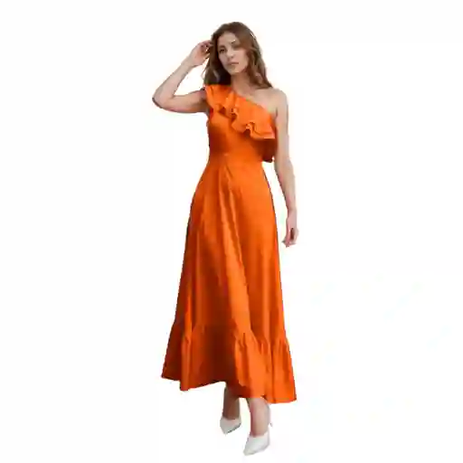 Vestido Rose Verano Unicolor Elegante Naranja