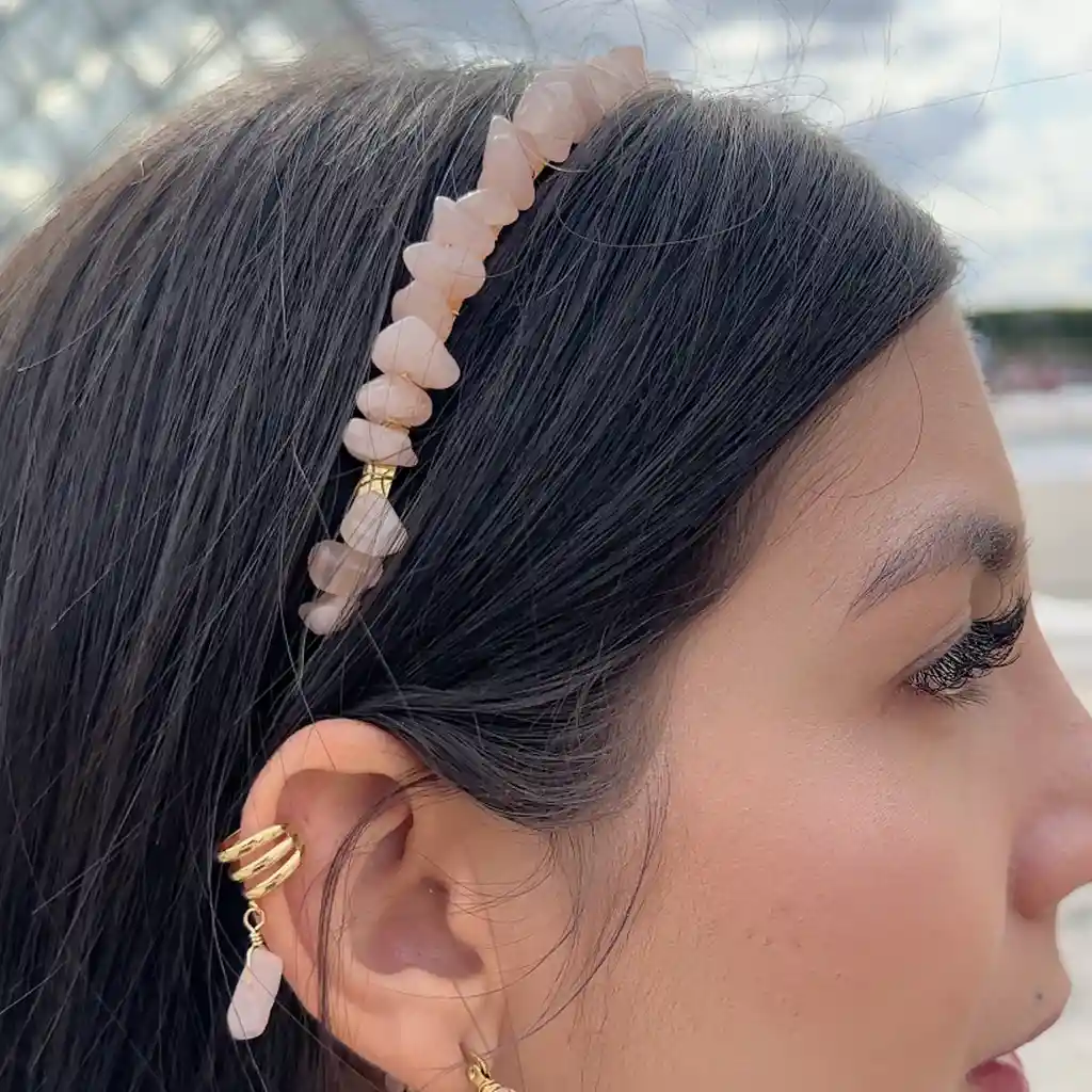 Diadema En Cuarzo Rosa