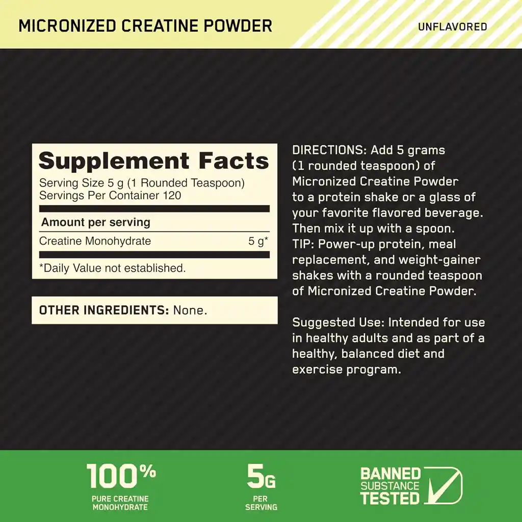 Creatina Micronizada Optimum Nutrition 120 Servicios
